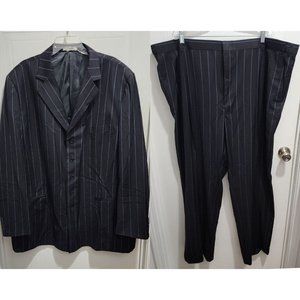 VTG Kings' Court Blue Pen Stripe 2 Piece Suit Jacket Pants Big Size 54 Tall